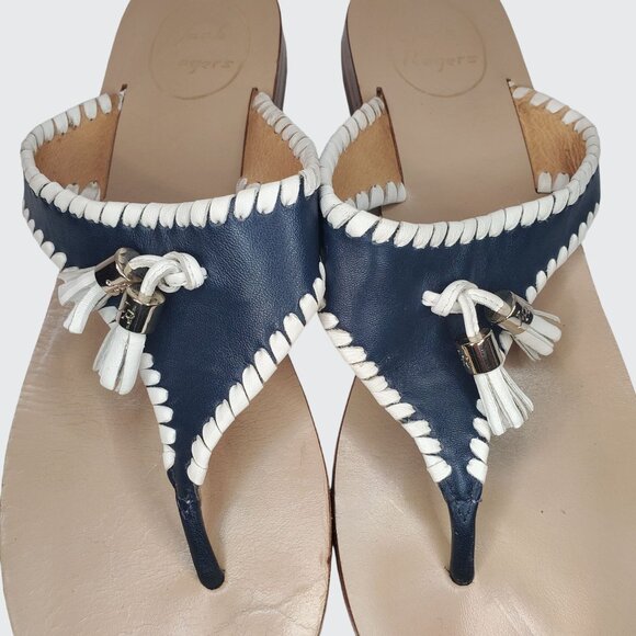 EUC Jack Rogers Alana Tassel Thong Sandal Navy White Leather Women's Size 8.5M - Picture 4 of 10